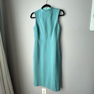 Jcrew Soft Turquoise Midi Fitted Dress High Neck